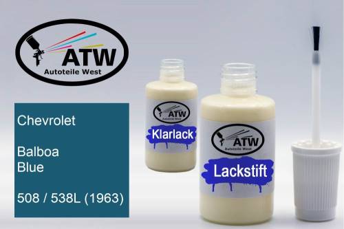 Chevrolet, Balboa Blue, 508 / 538L (1963): 20ml Lackstift + 20ml Klarlack - Set, von ATW Autoteile West.